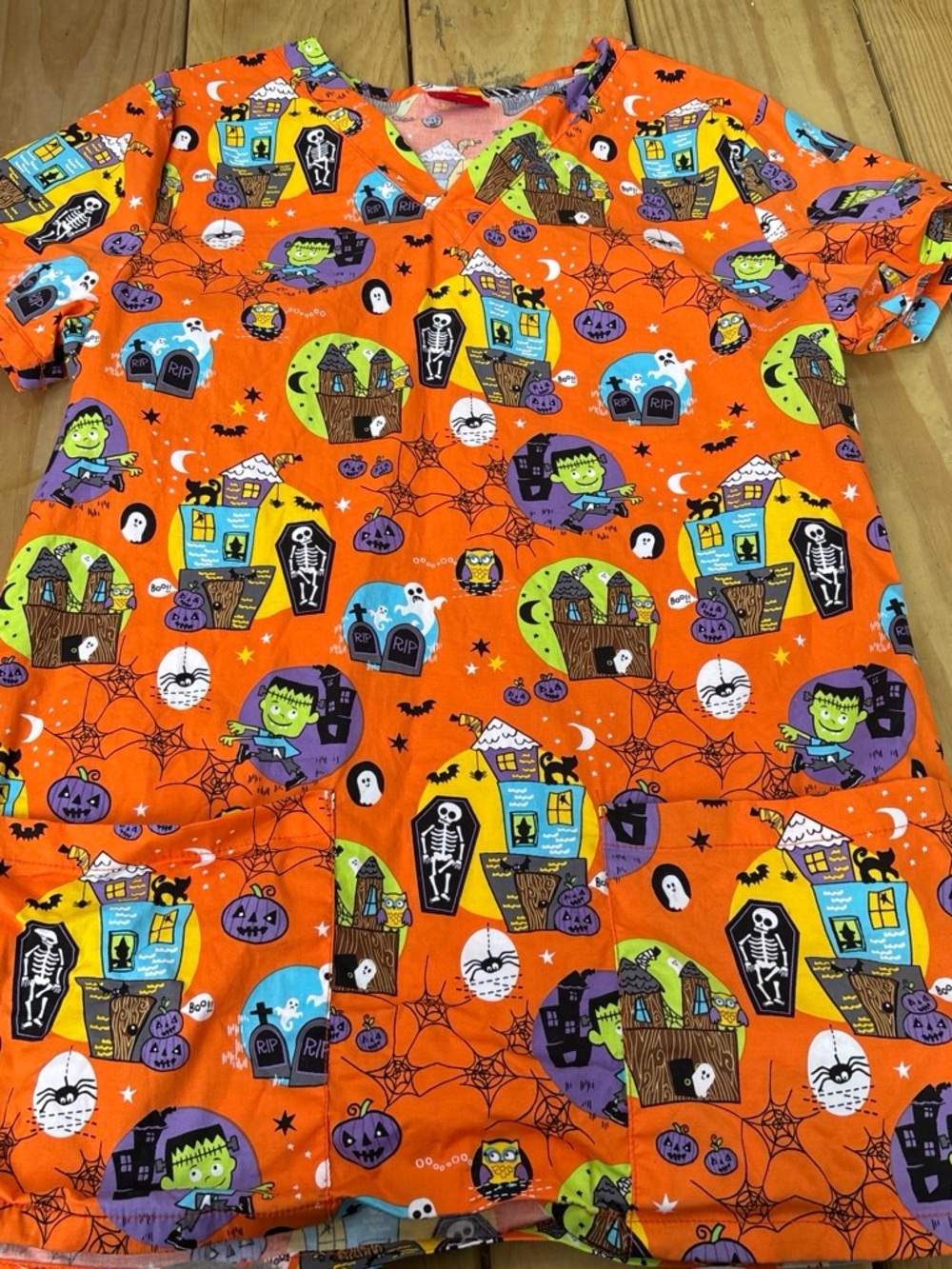 Dickies Orange Halloween Print Women's Scrub Top